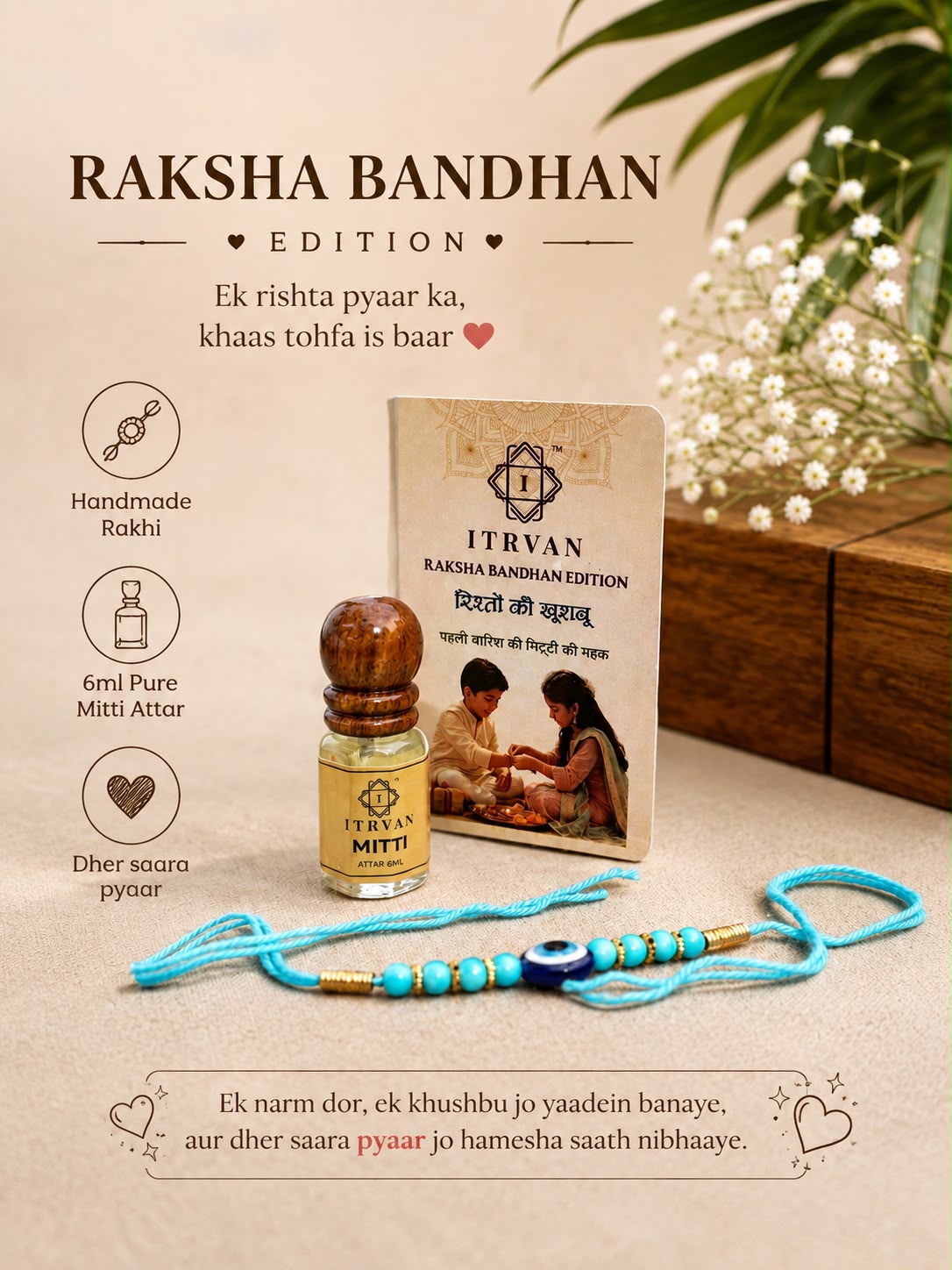 Mitti Attar Raksha Bandhan Gift Edition | Scent of Rain | Gift with Rakhi Card | Alcohol Free Natural Itra For Men And Women| 6ml Itrvan Perfumes